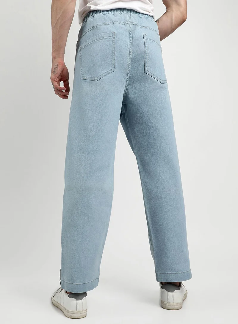CAHOOT  Men's Light Blue Straight-Fit Denim Jeans For Casual Wear | 4 Pockets | Light-Wash | Drawstring Closure | Denim Jeans Crafted With Comfort Fit For Everyday Wear for Men | Best Price UAE